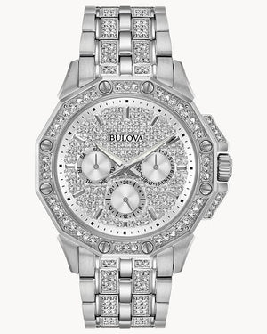 Buy Shop Bulova Crystal Collection Pave Silver Dial with Crystals Silver Steel Strap Watch for Men - 96C134 USA Online