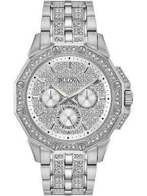 Buy Shop Bulova Crystal Collection Pave Silver Dial with Crystals Silver Steel Strap Watch for Men - 96C134 USA Online