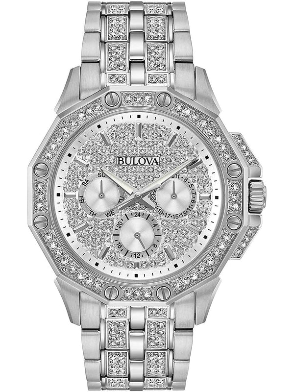Buy Shop Bulova Crystal Collection Pave Silver Dial with Crystals Silver Steel Strap Watch for Men - 96C134 USA Online