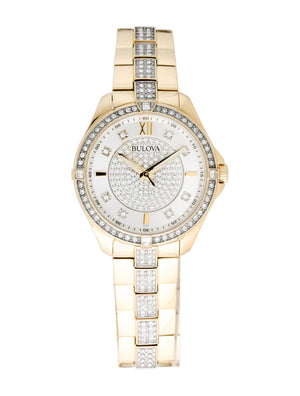 Buy Shop Bulova Crystal Collection Silver Crystal Dial Gold Steel Strap Watch for Women - 98L228 USA Online