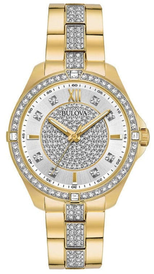 Buy Shop Bulova Crystal Collection Silver Crystal Dial Gold Steel Strap Watch for Women - 98L228 USA Online