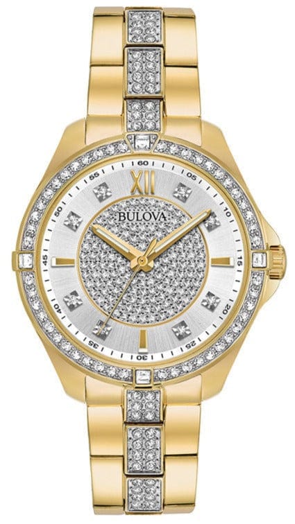 Buy Shop Bulova Crystal Collection Silver Crystal Dial Gold Steel Strap Watch for Women - 98L228 USA Online