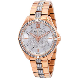 Buy Shop Bulova Crystal Collection Silver Dial Rose Gold Steel Strap Watch for Women - 98L229 USA Online