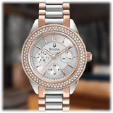 Buy Shop Bulova Crystal Collection Silver Dial Two Tone Steel Strap Watch for Women - 98N100 USA Online