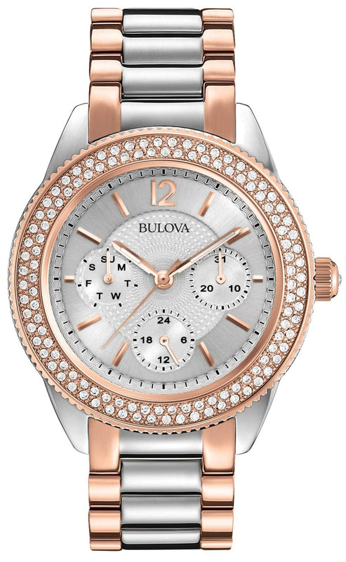 Buy Shop Bulova Crystal Collection Silver Dial Two Tone Steel Strap Watch for Women - 98N100 USA Online