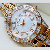Buy Shop Bulova Crystal Mother of Pearl Dial Rose Gold Steel Strap Watch for Women - 98L197 USA Online