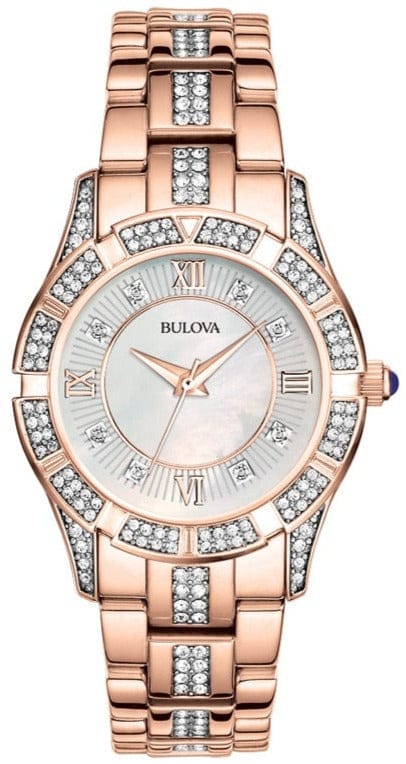 Buy Shop Bulova Crystal Mother of Pearl Dial Rose Gold Steel Strap Watch for Women - 98L197 USA Online