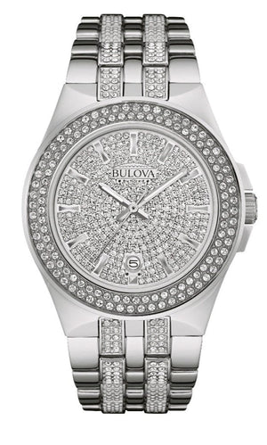 Buy Shop Bulova Crystal Pave Silver Dial Silver Steel Strap Watch for Men - 96B235 USA Online