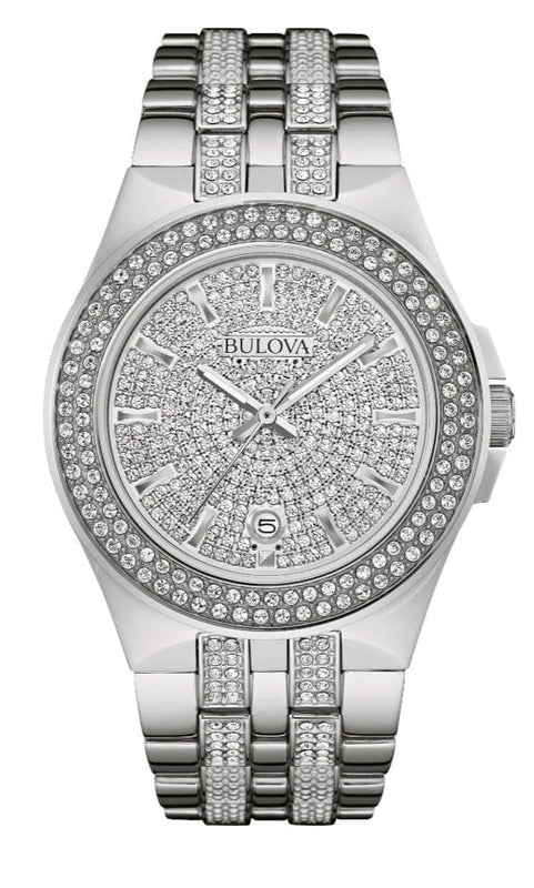 Buy Shop Bulova Crystal Pave Silver Dial Silver Steel Strap Watch for Men - 96B235 USA Online