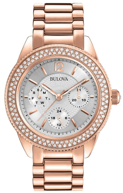 Buy Shop Bulova Crystal Silver Dial Rose Gold Steel Strap Watch for Women - 97N101 USA Online