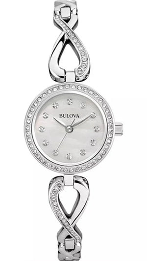 Buy Shop Bulova Crystals Quartz Mother of Pearl Dial Silver Steel Strap Watch for Women - 96X129 USA Online