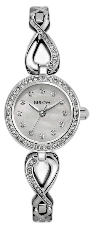 Buy Shop Bulova Crystals Quartz Mother of Pearl Dial Silver Steel Strap Watch for Women - 96X129 USA Online