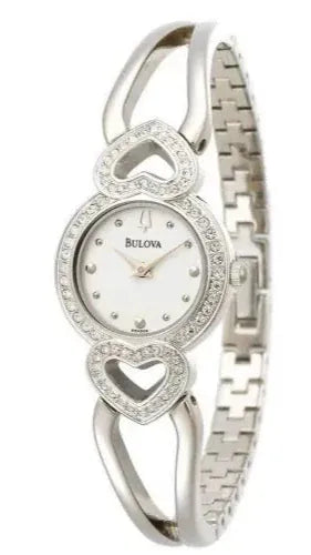 Buy Shop Bulova Crystals White Dial Silver Steel Strap Watch for Women - 96X114 USA Online
