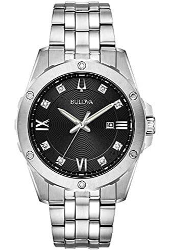 Buy Shop Bulova Diamond Accent Black Dial Silver Steel Strap Watch for Men - 96K106 USA Online