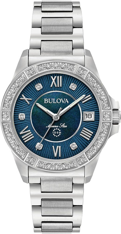 Buy Shop Bulova Marine Star Blue Dial Silver Steel Strap Watch for Women - 96R215 USA Online