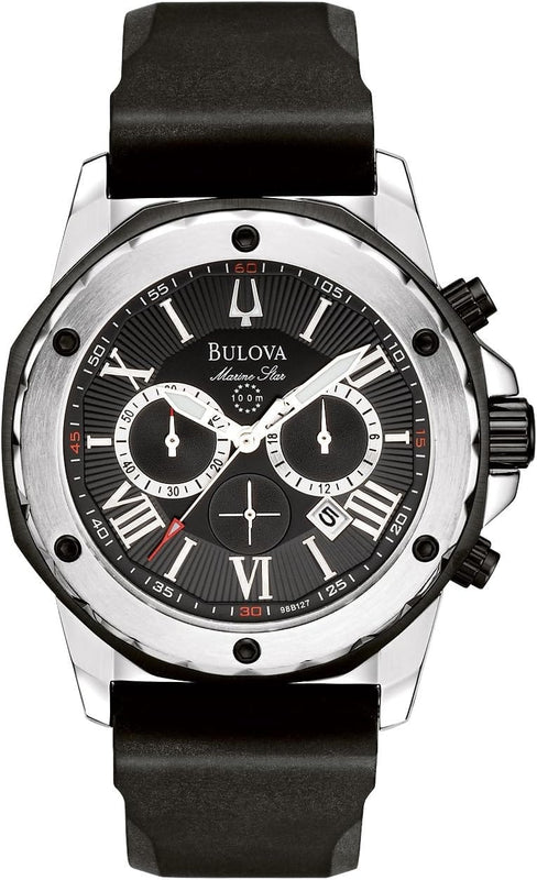 Buy Shop Bulova Marine Star Chronograph Black Dial Black Rubber Strap Watch for Men - 98B127 USA Online