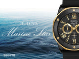 Buy Shop Bulova Marine Star Chronograph Black Dial Black Rubber Strap Watch for Men - 98B278 USA Online