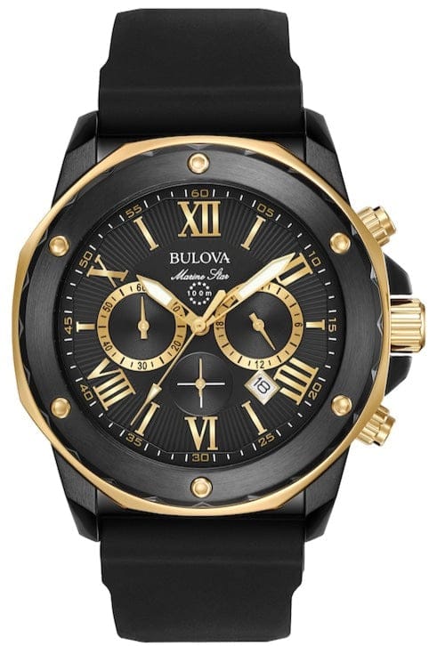 Buy Shop Bulova Marine Star Chronograph Black Dial Black Rubber Strap Watch for Men - 98B278 USA Online