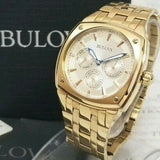 Buy Shop Bulova Multifunction White Dial Gold Steel Strap Watch for Men - 97C105 USA Online