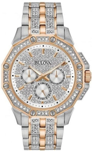 Buy Shop Bulova Octova Crystal Silver Dial Two Tone Steel Strap Watch for Men - 98C133 USA Online