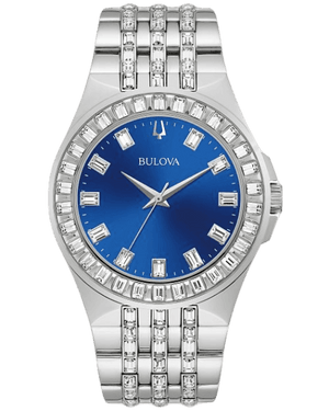 Buy Shop Bulova Phantom Baguette Crystal Blue Dial Silver Steel Strap Watch for Men - 96A254 USA Online