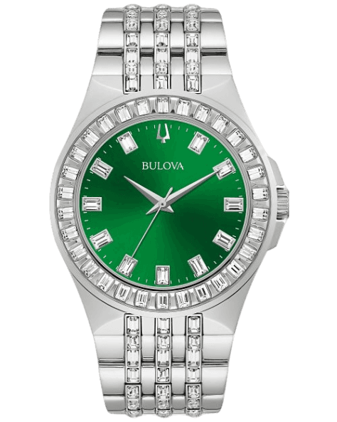 Buy Shop Bulova Phantom Classic Baguette Green Dial Silver Steel Strap Watch for Men - 96A253 USA Online