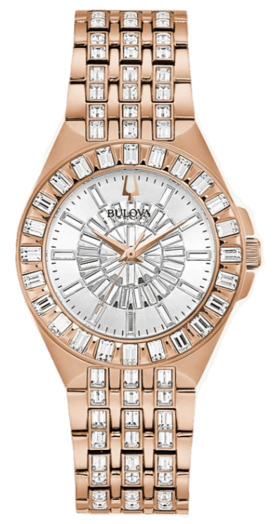 Buy Shop Bulova Phantom White Dial with Swarovski Baguettes Rose Gold Steel Strap Watch for Women - 98L268 USA Online