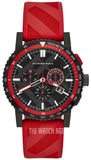 Burberry The City Chronograph Black Dial Red Rubber Strap Watch For Men - BU9805