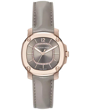 Buy Shop Burberry Britain Diamonds Grey Dial Grey Leather Strap Watch for Women - BBY1810 USA Online