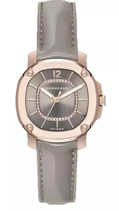 Buy Shop Burberry Britain Diamonds Grey Dial Grey Leather Strap Watch for Women - BBY1810 USA Online