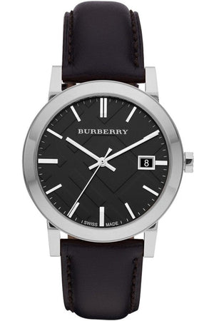 Burberry The City Black Dial Black Leather Strap Watch for Men - BU9009