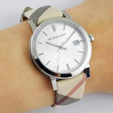 Buy Shop Burberry The City Nova Silver Dial White Leather Strap Watch for Women - BU9022 USA Online