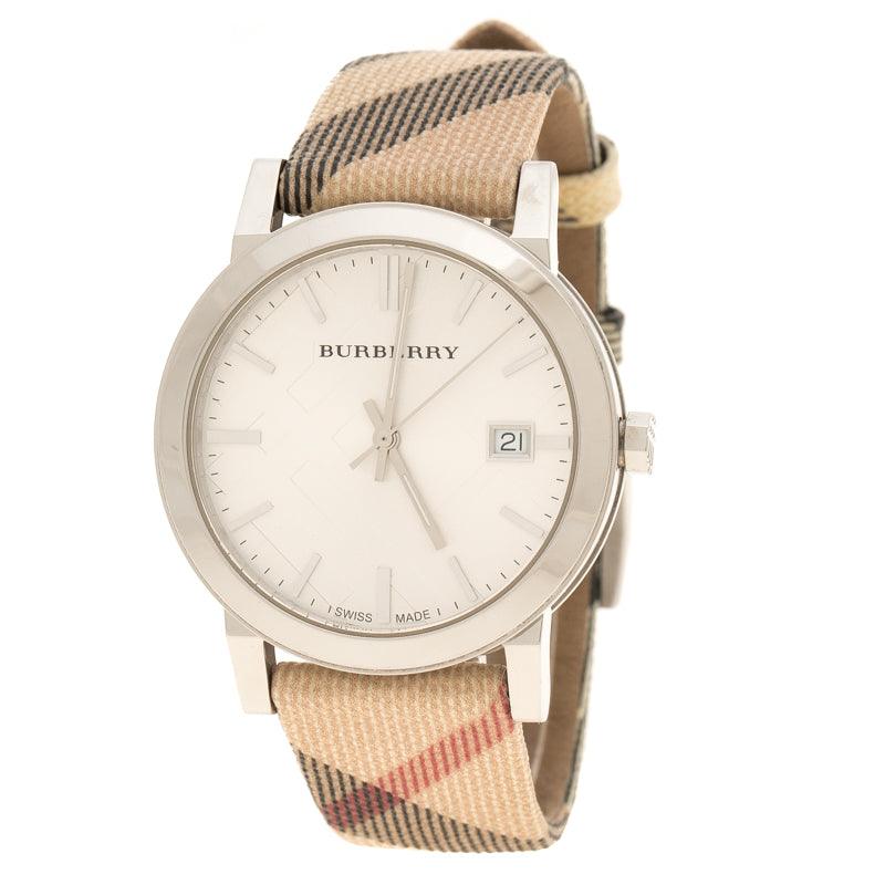 Buy Shop Burberry The City Nova Silver Dial White Leather Strap Watch for Women - BU9022 USA Online