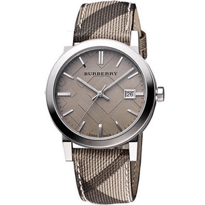 Buy Shop Burberry The City Grey Dial Checked Grey Leather Strap Watch for Women - BU9118 USA Online