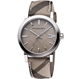 Buy Shop Burberry The City Grey Dial Checked Grey Leather Strap Watch for Women - BU9118 USA Online