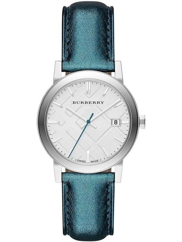Buy Shop Burberry White Dial Turquoise Leather Strap Watch for Women - BU9120 USA Online