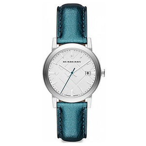Buy Shop Burberry White Dial Turquoise Leather Strap Watch for Women - BU9120 USA Online