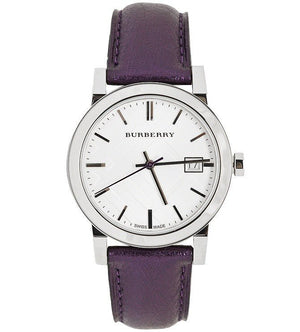 Buy Shop Burberry The City Silver Dial Purple Leather Strap Watch for Women - BU9122 USA Online