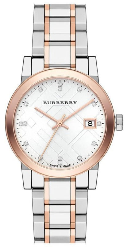 Buy Shop Burberry The City Diamonds White Dial Two Tone Steel Strap Watch for Women - BU9127 USA Online