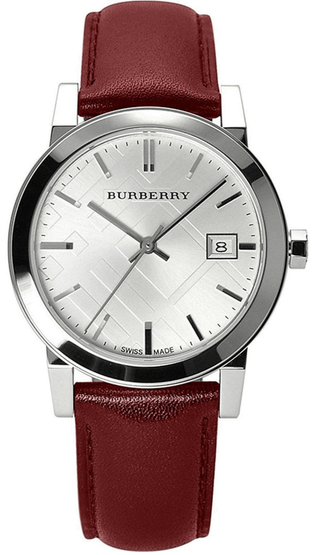 Buy Shop Burberry The City Silver Dial Red Leather Strap Watch for Women - BU9129 USA Online