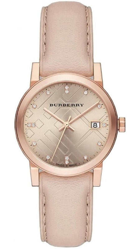 Buy Shop Burberry The City Diamonds Beige Dial Beige Leather Strap Watch for Women - BU9131 USA Online