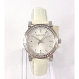 Burberry The City Diamonds Silver Dial White Leather Strap Watch for Women - BU9222