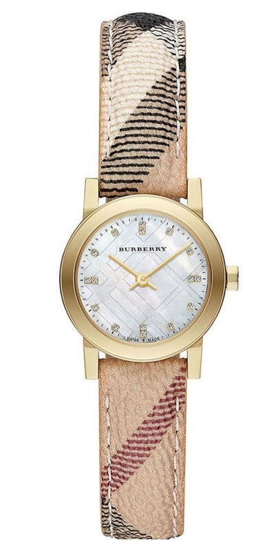 Buy Shop Burberry The City Diamonds Mother of Pearl Dial Brown Leather Strap Watch for Women - BU9226 USA Online