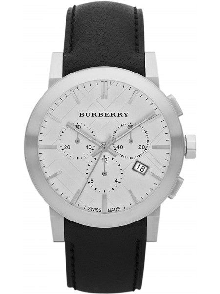 Buy Shop Burberry The City Chronograph White Dial Black Leather Strap Watch for Men - BU9355 USA Online