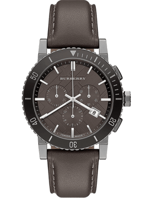 Buy Shop Burberry The City Chronograph Ion Plated Grey Dial Grey Leather Strap Watch for Men - BU9384 USA Online