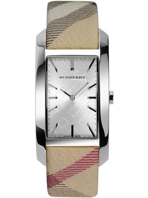 Buy Shop Burberry The Pioneer Silver Dial Haymarket Beige Leather Strap Watch for Women - BU9406 USA Online