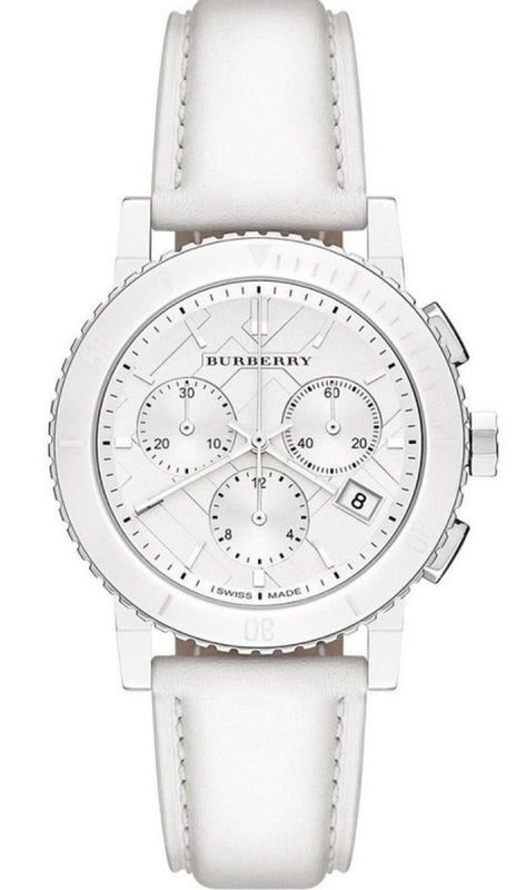 Buy Shop Burberry City Chronograph White Dial White Leather Strap Watch For Women - BU9701 USA Online