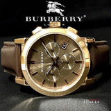 Burberry The City Grey Dial Brown Leather Strap Unisex Watch - BU9755