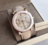 Buy Shop Burberry Chronograph Rose Gold Dial Beige Leather Strap Watch for Women - BU9704 USA Online