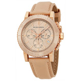 Buy Shop Burberry Chronograph Rose Gold Dial Beige Leather Strap Watch for Women - BU9704 USA Online